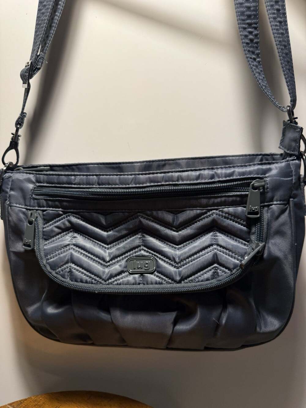 Lug Gun Metal Gray Bag Zip Closure Adjustable Strap Inner PocketsMambo Crossbody